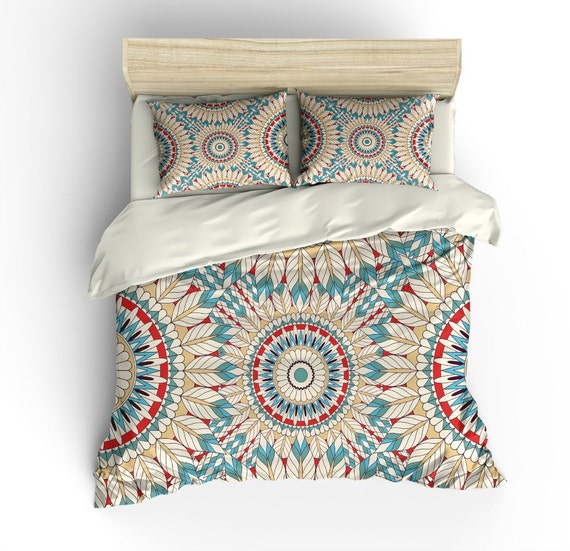 Boho Chic Bedding Duvet Cover Set Feather Mandala by FolkandFunky