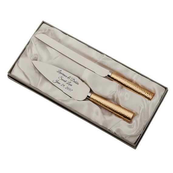 Personalized For Free Wedding Cake Server and Knife Set With Gold ...