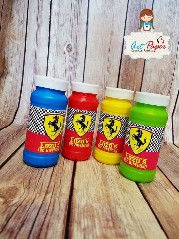 12 Personalized Ferrari Bubbles party favors. We by ArtPaperParty