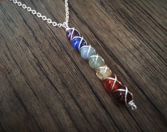 Seven Chakra Pendant - Wire Wrapped Gemstone Pendant Chakra Necklace Sterling Silver Gold Filled Meditation Necklace Yoga Necklace Reiki