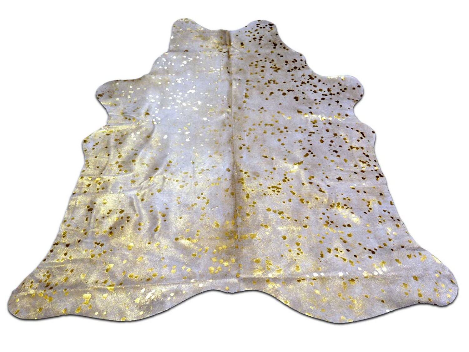 Gold Metallic Cowhide rug on Off White 5' X 5' GOLD