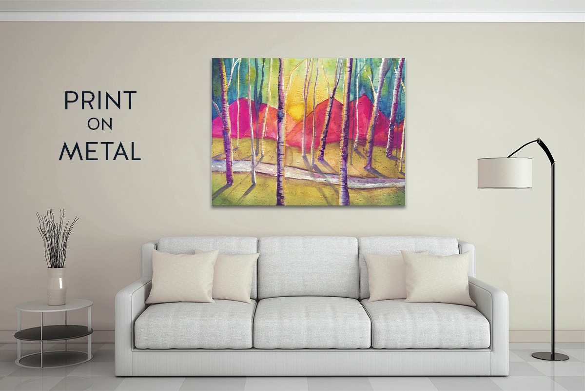 Metal Wall Art Birch Tree metal art print Watercolor Painting