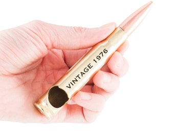 40th Birthday, 1977 Birthday, 40th Birthday Gift, 40th Birthday Gift for Men, Engraved 50 Caliber Bullet Bottle Opener in Brass.