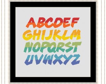 RAINBOW ALPHABET/ -Counted cross stitch pattern /grille point de croix ,Cross Stitch PDF, Instant download , free shipping