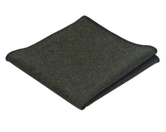 Dark Army Green Wool Pocket Square.Wool Handkerchief.