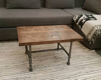 Rustic industrial pipe and wood coffee table
