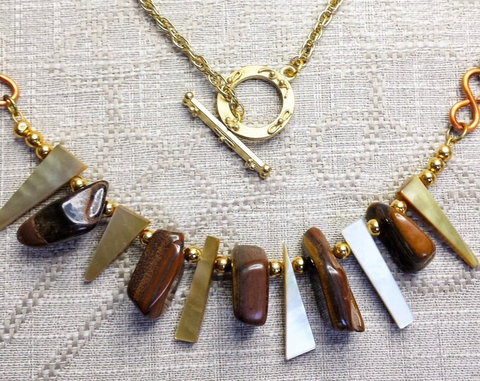 Fall Jewelry Trends ~ Anniversary Gift For Her ~ Simple Boho Necklace with Large Tiger Eye Stones ~ Tribal Statement Necklace For Women