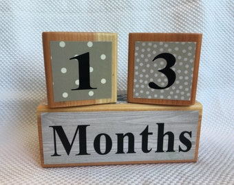 Milestone Blocks for Baby and Pregnancy: Beige and Grey, Maternity Photo Prop - Wooden Age Blocks - Baby Age Blocks - Baby Photo Prop