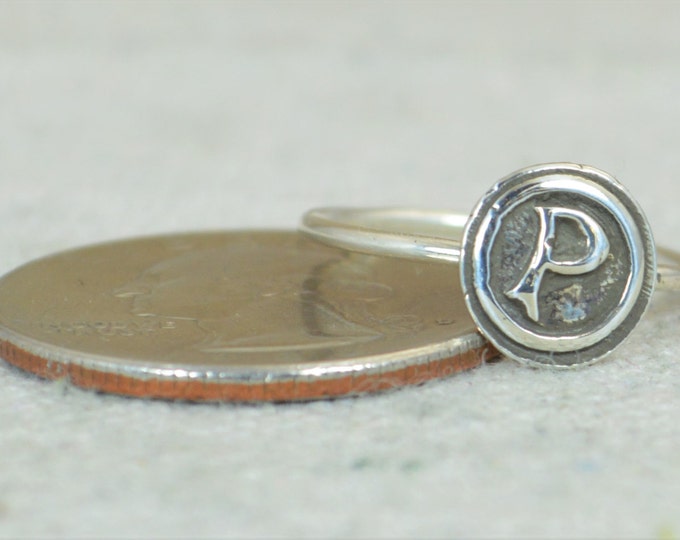 Bohemian, Letter P Ring, Silver P Ring, Initial Ring, Monogram Ring, Letter P, Stacking Initial Ring, Letter Ring, Sterling Silver, P Ring