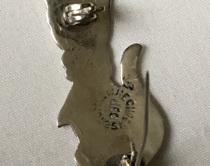 Storewide 25% Off SALE Vintage Sterling Silver Cat Brooch Pin With Abalone Inlay Design Featuring Beautiful Etched Details