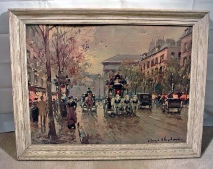 Storewide 25% Off SALE Vintage Antoine Blanchard Paris Street Scene Print 'Summer On Rue Madelaine' With White Washed Wooden Frame