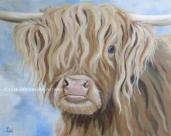 Highland Cow Art, Cow Print, Cow Painting, Limited Edition Print, Highland Cow Painting, Longhorn cow, longhorn cattle, cow art, cow print,