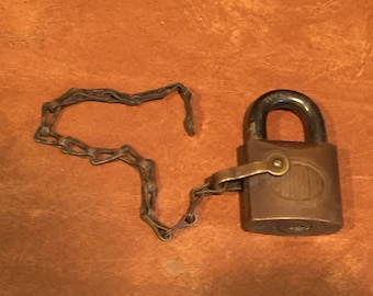Antique Vintage Padlock with Chain Corbin Cabinet Lock Co.