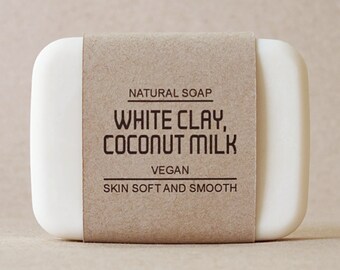 White clay soap mixed Coconut milk, Vegan soap, Pine essential oil scent, Facial soap, Gentle cleansing and Nourish your skin by naturally