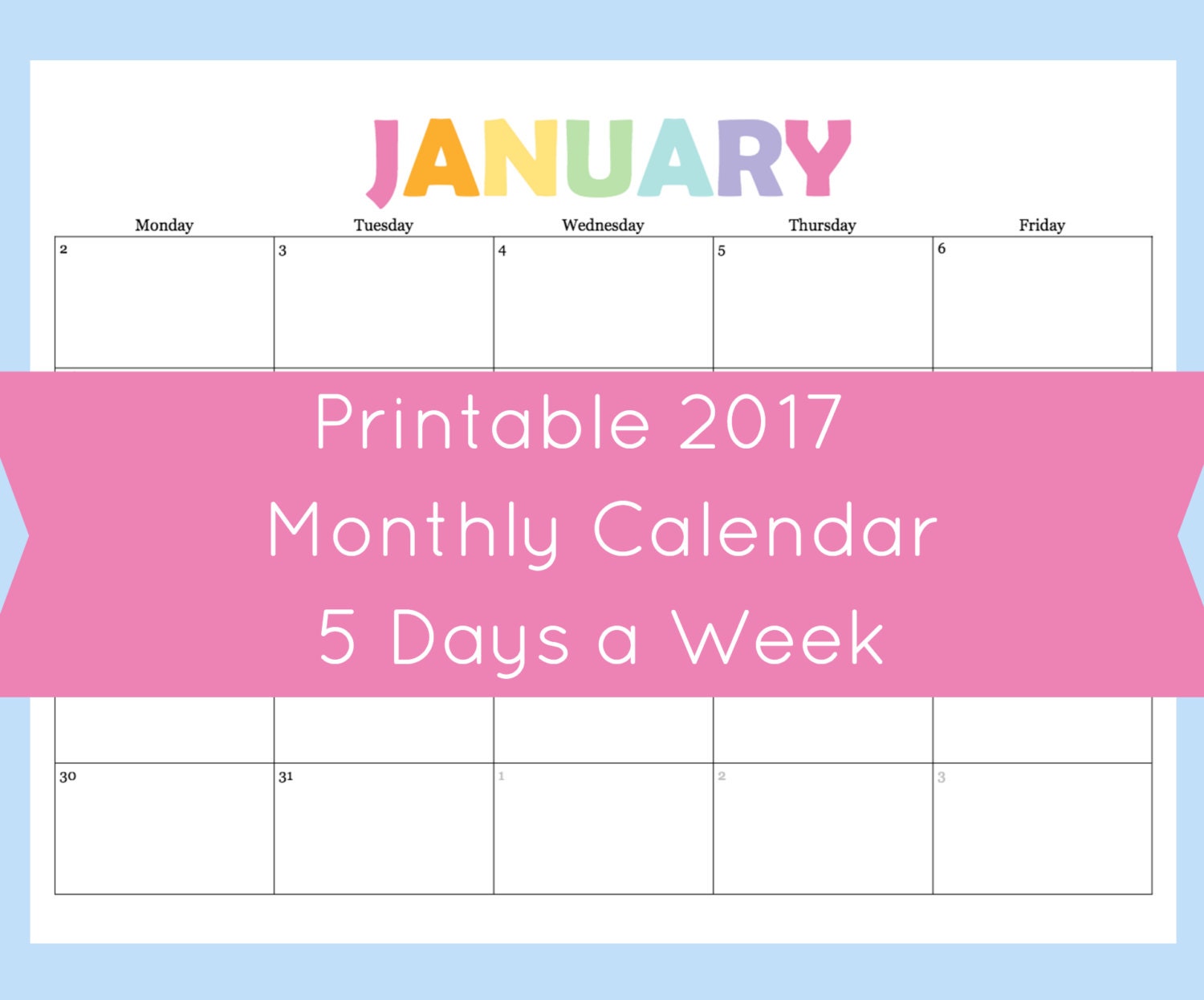 Printable Calendar 5 Day Calendar 5 Day Weekly By CommandCenter