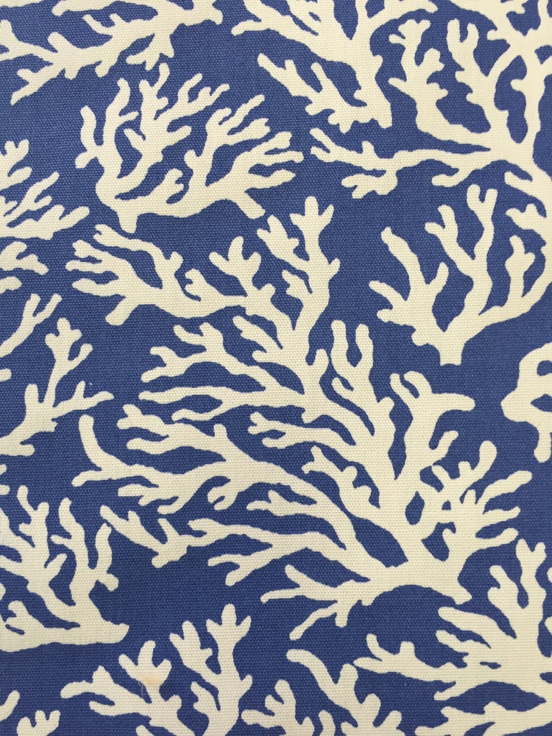 Royal Blue and White Coral Outdoor Fabric by ShopMyFabrics