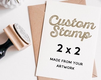 Custom Rubber Stamp 2" x 2", Custom Logo Stamp, Custom Wedding Stamp, made from your artwork, stamp or Traditional Wood Mounted
