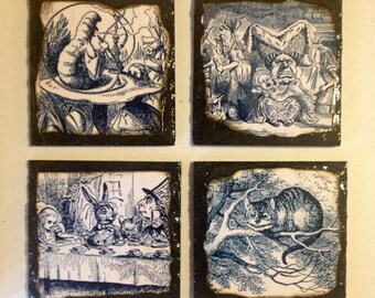 Alice illustration slate coasters