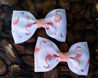 Set Of Two Flamingo Hair Bows - Flamingo Bows - Pigtail Flamingo Bows - Pigtail Bows - Flamingo Hair Bows