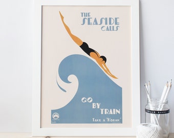 Art Deco Poster Art Deco Print Swimming Poster Kodak Poster Giclee Poster Print High Quality Frame-Ready Ikea Ribba Size