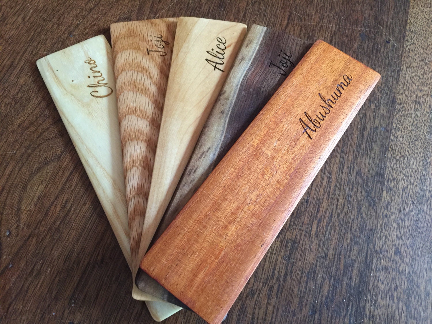 Handmade Wooden Bookmarks with Custom Lettering Set of 5