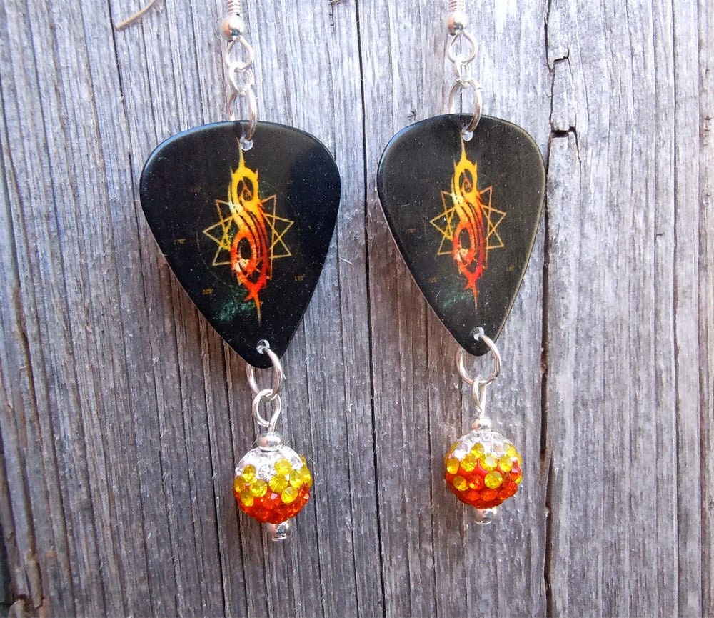 Slipknot Guitar Pick Earrings with Orange Ombre by ItsYourPick