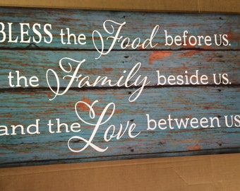 Bless the Food Before Us The Family Beside Us Love between Us Wood Sign Canvas Art Thanksgiving Christmas Hostess Gift,