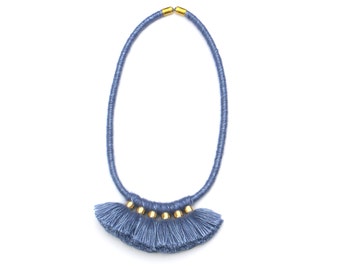 Tassel Fringe Necklace, Fiber Tassel Necklace, Wool Necklace, Textile Necklace, Modern Necklace, Tassel Jewelry, Statement Necklace