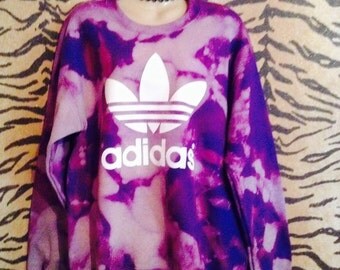 Unique acid wash tie dye adidas sweatshirt top urban swag celebrity dope festival style