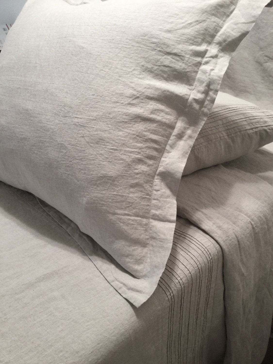Linen Sham with Oxford border 100 pure linen washed soft