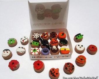 AFTER HALLOWEEN SALE! Handmade polymer clay assortment of Halloween donuts dollhouse miniature food