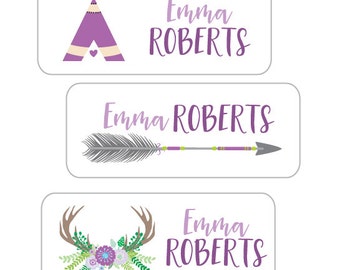 Personalized Waterproof Stickers, School Supply Labels, Tribal Arrow, Teepee Stickers, Daycare Labels, School Stickers, Girls Tribal Arrow