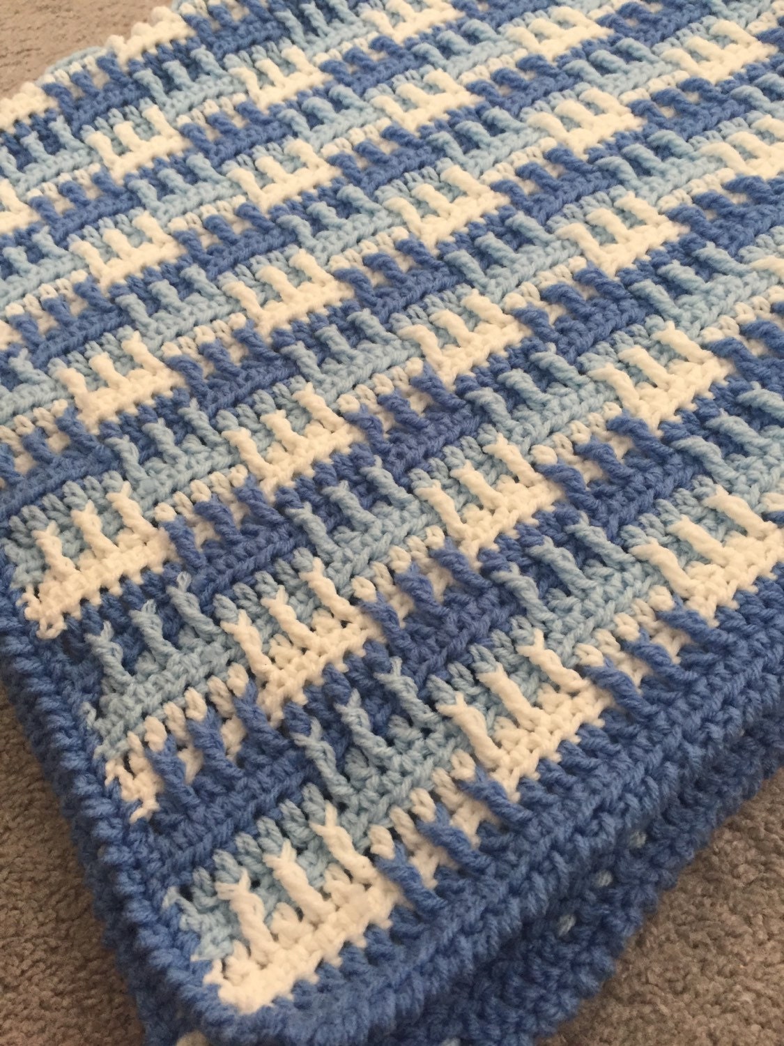 Blue and White Crochet Baby Afghan