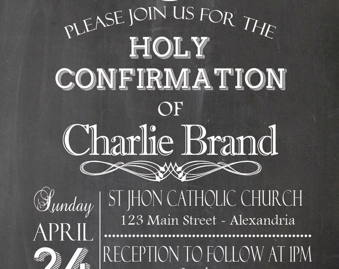 Chalkboard invitation. Confirmation Invitation. Holy Confirmation. Printable Confirmation invite. Chalkboard Holy Confirmation.