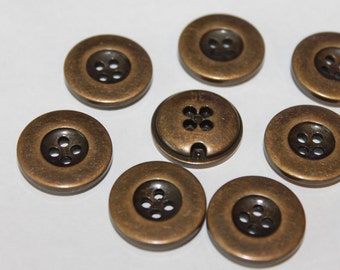 Old brass color metal buttons, round 4 hole 20 mm vintage look buttons, sewing, button arts and crafts, lot of 15