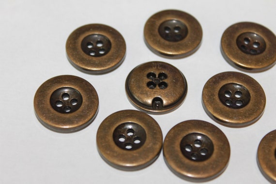 Old brass color metal buttons round 4 hole 20 mm vintage look