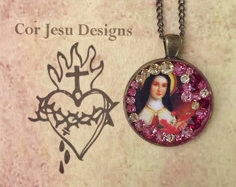 St. Thérèse necklace, St. Thérèse pendant, St. Thérèse of Lisieux, St. Teresa, Little Flower, Catholic jewelry, patron saint medal