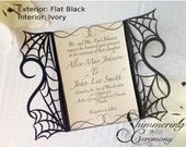 gothic spiderweb halloween wedding invitation laser cut gatefold spooky love heart party