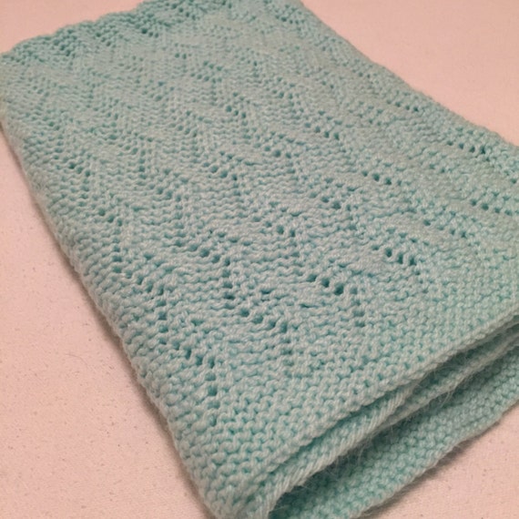 Hand knit soft green baby blanket easy to wash and dry hand