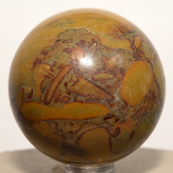 49mm Polished Bamboo Jasper Sphere Natural Muticolor Snak By Hqrp