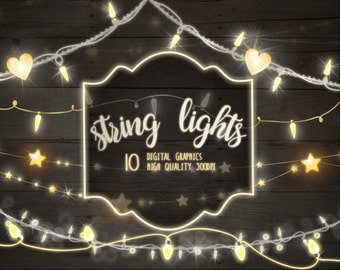 String Lights Clipart, Fairy lights clipart, Banners clipart, Bokeh clipart, Wedding elements, Wedding clipart, Sparkles clipart