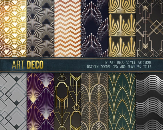 Art Deco Digital Paper Art Deco Wallpaper Gold by YumPOPclipart