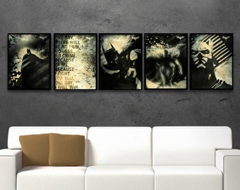 Batman Poster Set, Dark knight, Super hero, Watercolor art, Kid’s room, Batman Movie inspired