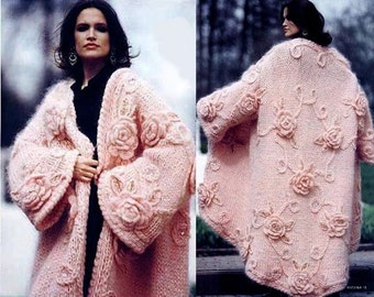 Belles dames long manteau tricoté rose / custom