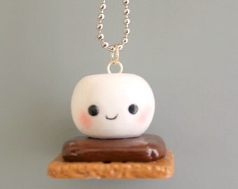 S'mores Marshmallow charms, polymer clay, cute marshmallow, kawaii marshmallow,food charm,Smores,ornament, food pendant