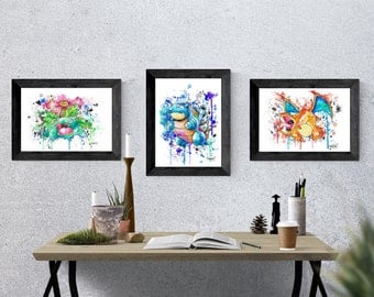Pokemon PRINTS Bundle Venusaur, Blastoise, Charizard (Pokemon) Painting go J2art
