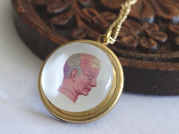 Phrenology Head Necklace Vintage Psychiatry by ... name necklace length diagram 