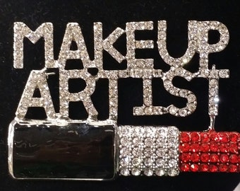 Makeup Artist Rhinestone Brooch Gift with Pin Back