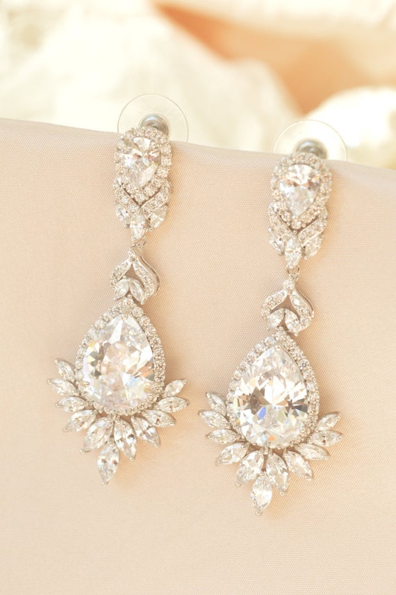 Art Deco wedding earrings 1930s 1940s Vintage style crystal