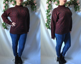 Vintage 80s Sparkly Sweater Red Cozy Sweater Vintage Turtleneck Sweater 80s New Wave Sweater Holiday Sweater Knit Christmas Pullover Sweater